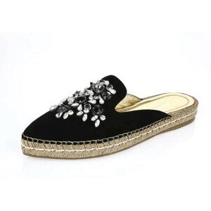 Prada Black Crystal Embellished Suede Slip On Espadrille Size 6.5 Quiet Luxury